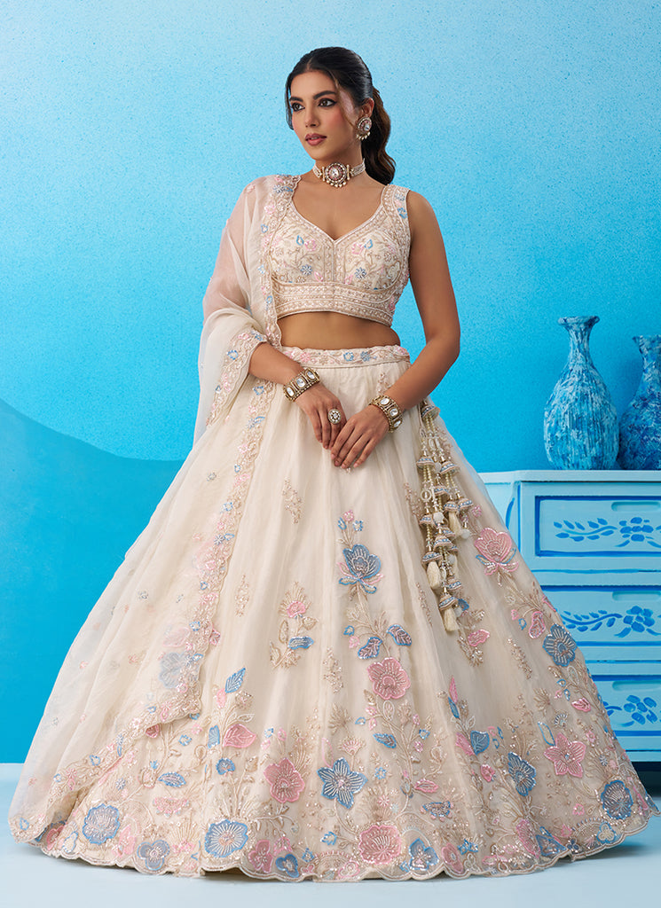 Off White Handwork Embroidery Bridal Lehenga Choli