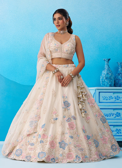 Off White Handwork Embroidery Bridal Lehenga Choli
