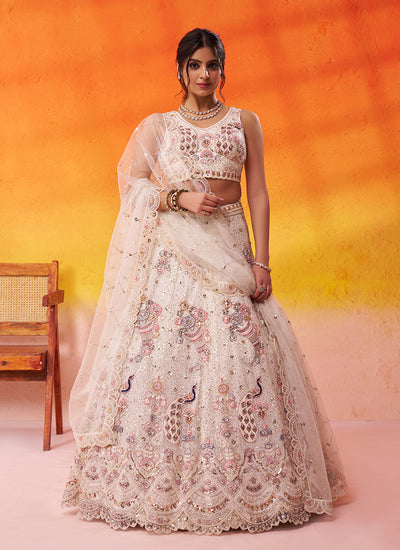 Off White Multi Embroidery Bridal Lehenga Choli