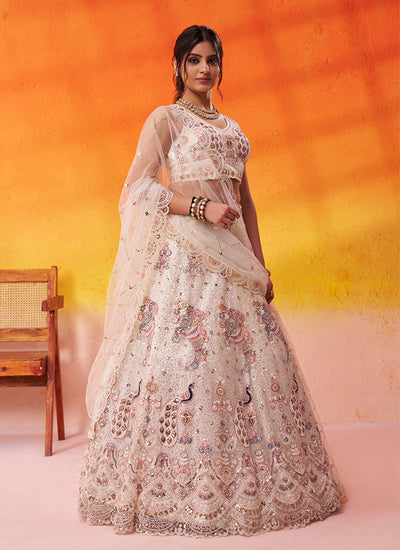 Off White Multi Embroidery Bridal Lehenga Choli