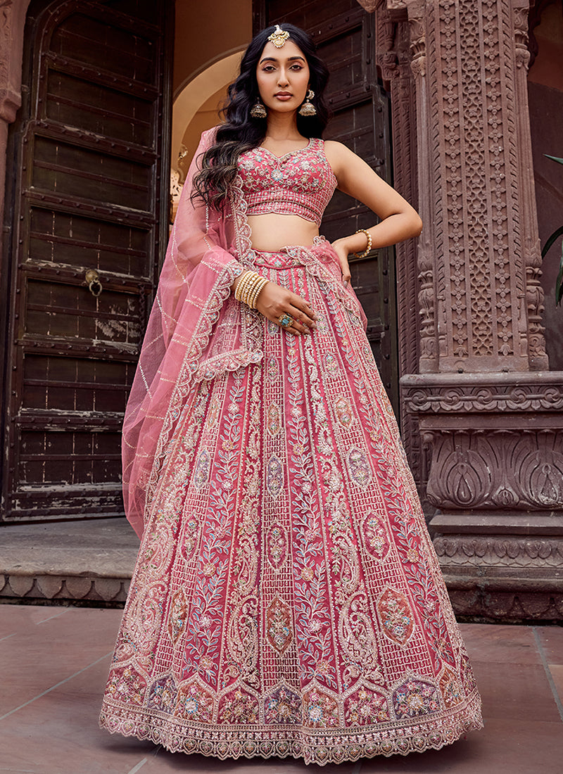 Coral Pink Wedding Lehenga Choli