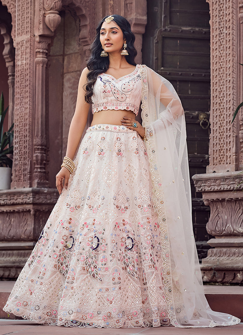 White Multi Embroidery Bridal Lehenga Choli