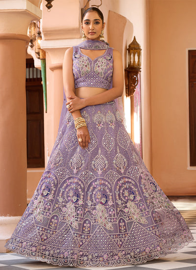 Lilac Purple Multi Embroidery Bridal Lehenga Choli