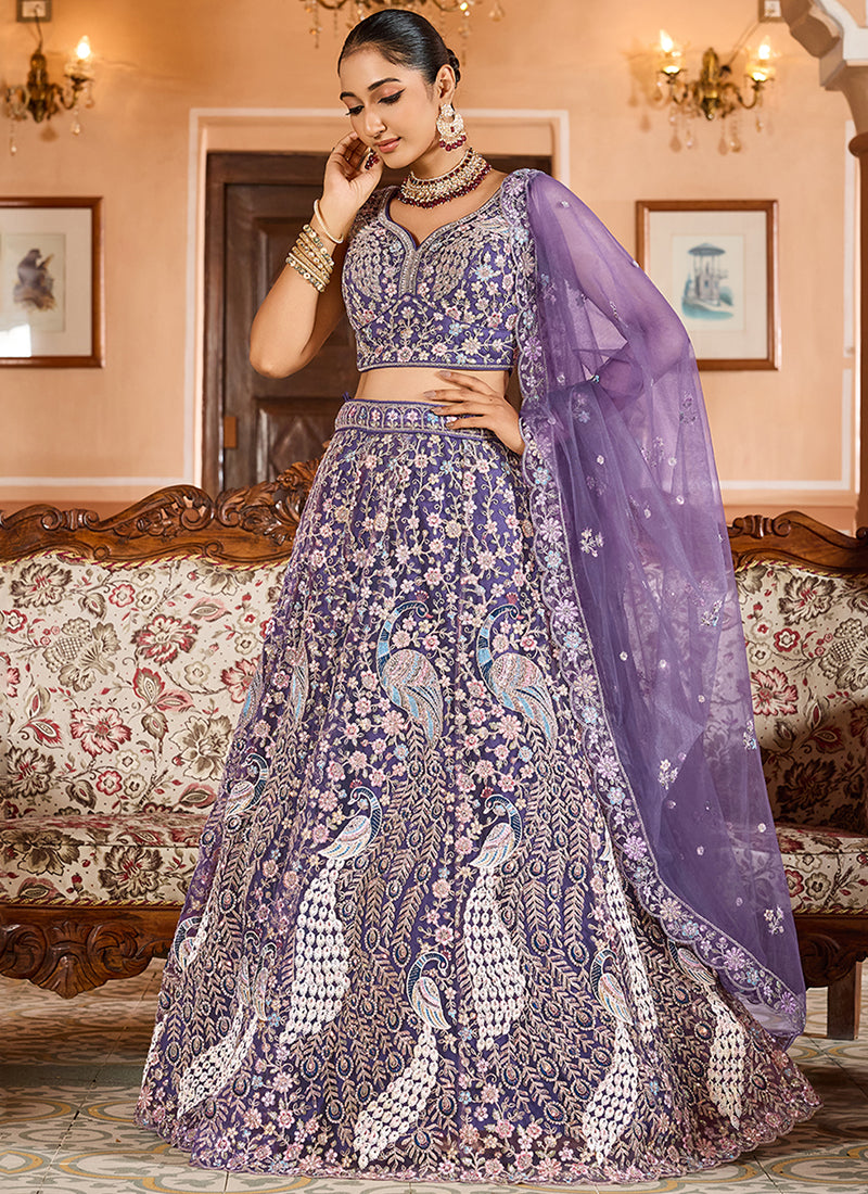Lavender Multi Embroidery Bridal Lehenga Choli