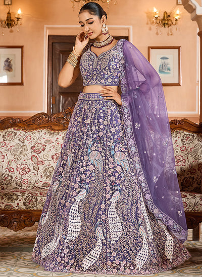 Lavender Multi Embroidery Bridal Lehenga Choli