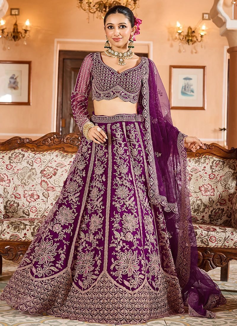 Wine Purple Multi Embroidery Bridal Lehenga Choli