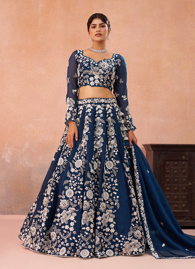 Royal Blue Handwork Embroidery Bridal Lehenga Choli