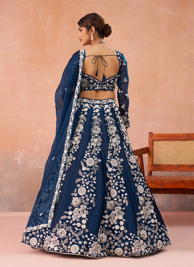 Royal Blue Handwork Embroidery Bridal Lehenga Choli