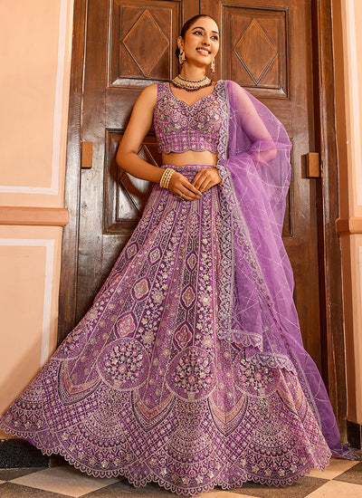 Mauve Purple Multi Embroidery Bridal Lehenga Choli