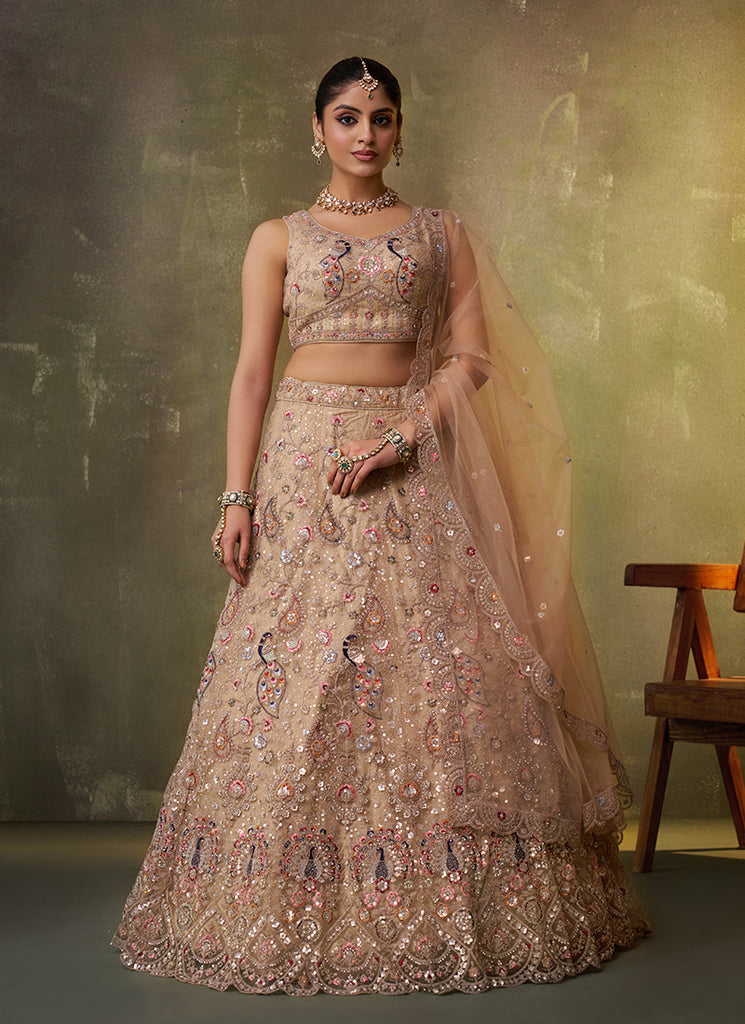 Copper Beige Multi Embroidery Bridal Lehenga Choli