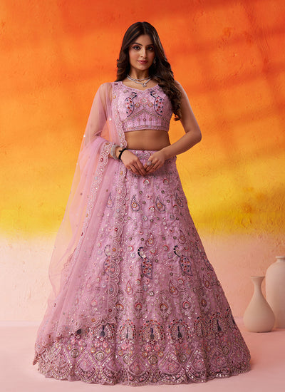 Rose Pink Multi Embroidered Bridal Lehenga Choli