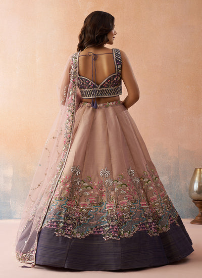 Mauve Purple Embroidered Net Lehenga Choli