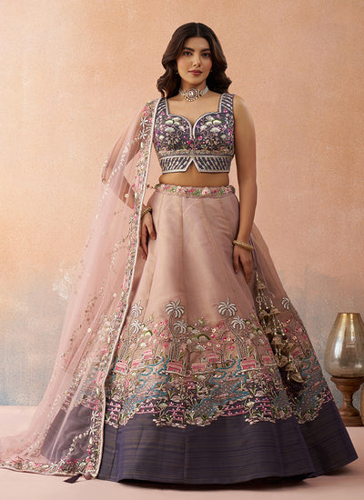 Mauve Purple Embroidered Net Lehenga Choli
