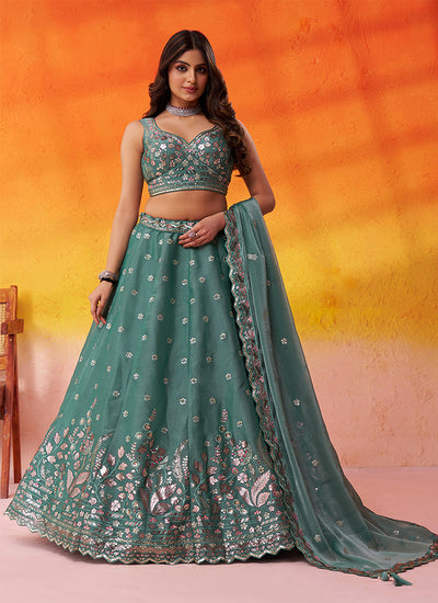 Green Designer Embroidery Partywear Lehenga Choli