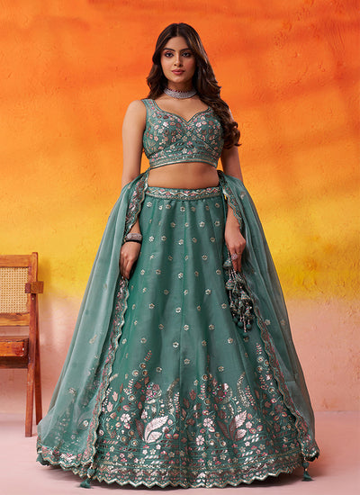 Green Designer Embroidery Partywear Lehenga Choli
