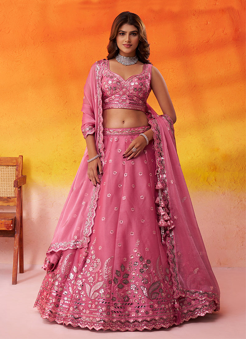 Pink Designer Embroidery Partywear Lehenga Choli