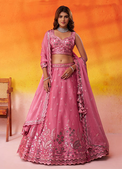 Pink Designer Embroidery Partywear Lehenga Choli