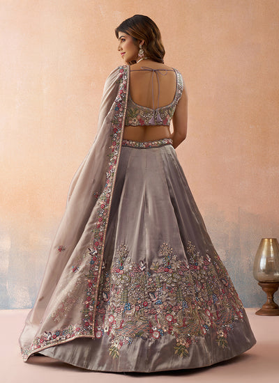 Lavender Embroidered Tissue Silk Lehenga Choli
