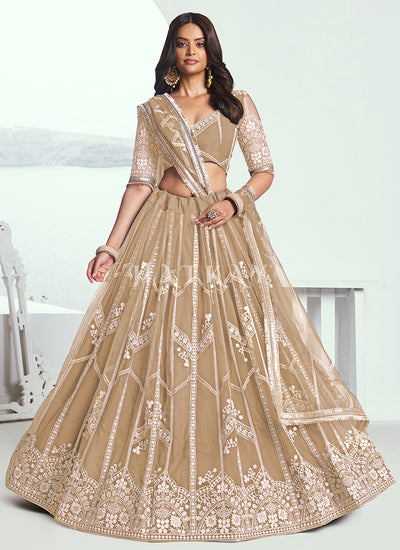 Beige Embroidered Party Wear Lehenga Choli
