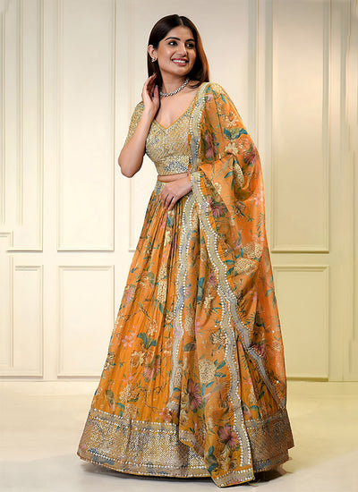 Burnt Orange Embroidered Organza Lehenga Choli