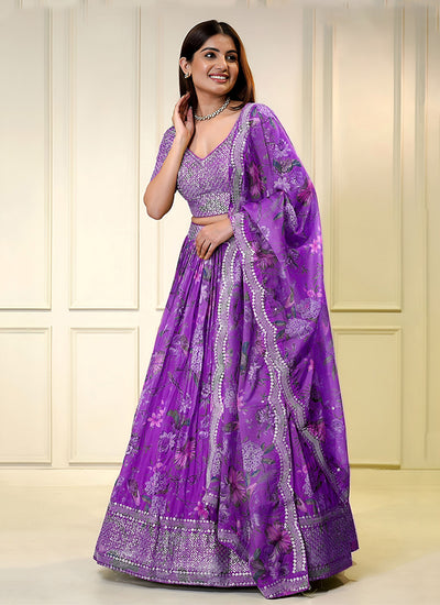Royal Purple Embroidered Organza Lehenga Choli