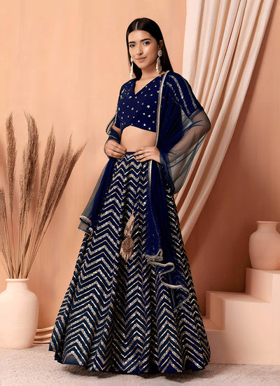 Blue Sequins Embroidery Festive Lehenga Choli