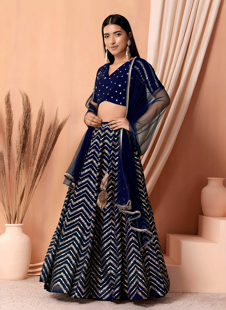 Blue Sequins Embroidery Festive Lehenga Choli