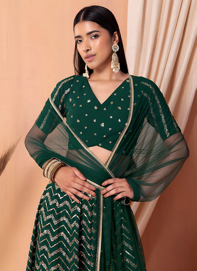 Green Sequins Embroidery Festive Lehenga Choli