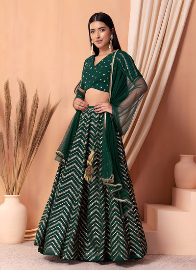 Green Sequins Embroidery Festive Lehenga Choli