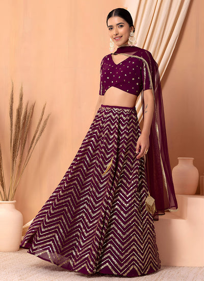 Maroon Sequins Embroidery Festive Lehenga Choli