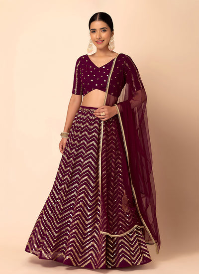 Maroon Sequins Embroidery Festive Lehenga Choli