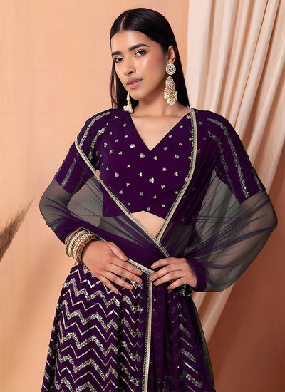 Purple Sequins Embroidery Festive Lehenga Choli