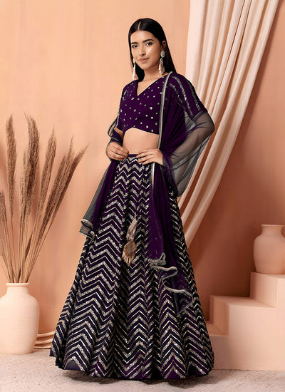 Purple Sequins Embroidery Festive Lehenga Choli