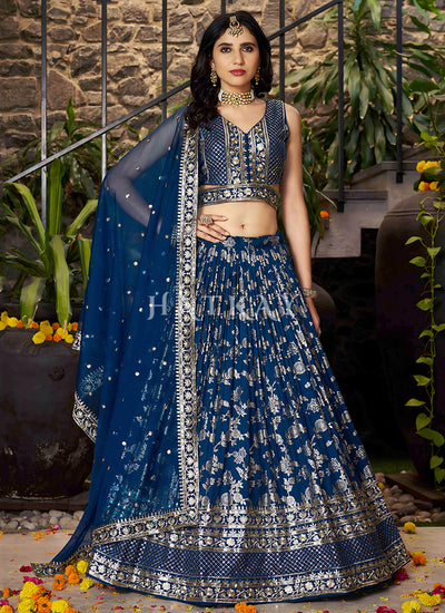 Dark Blue Embroidered Party Wear Lehenga Choli