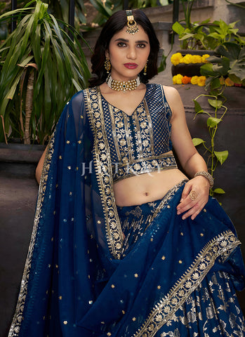 Dark Blue Embroidered Party Wear Lehenga Choli