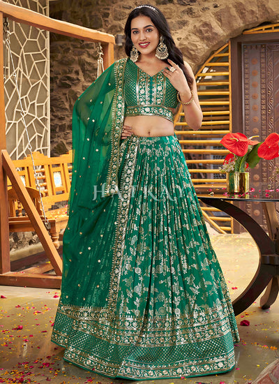 Green Embroidered Party Wear Lehenga Choli