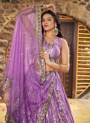 Lavender Embroidered Party Wear Lehenga Choli
