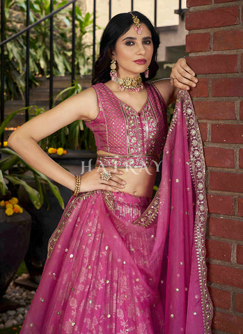 Hot Pink Embroidered Party Wear Lehenga Choli