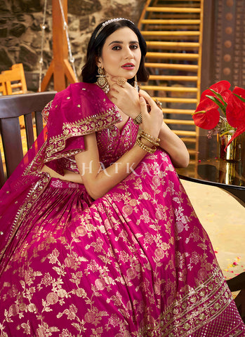 Magenta Pink Embroidered Party Wear Lehenga Choli