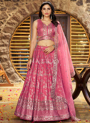 Coral Pink Embroidered Party Wear Lehenga Choli