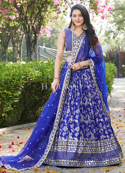 Royal Blue Embroidered Party Wear Lehenga Choli