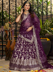 Deep Wine Embroidered Party Wear Lehenga Choli