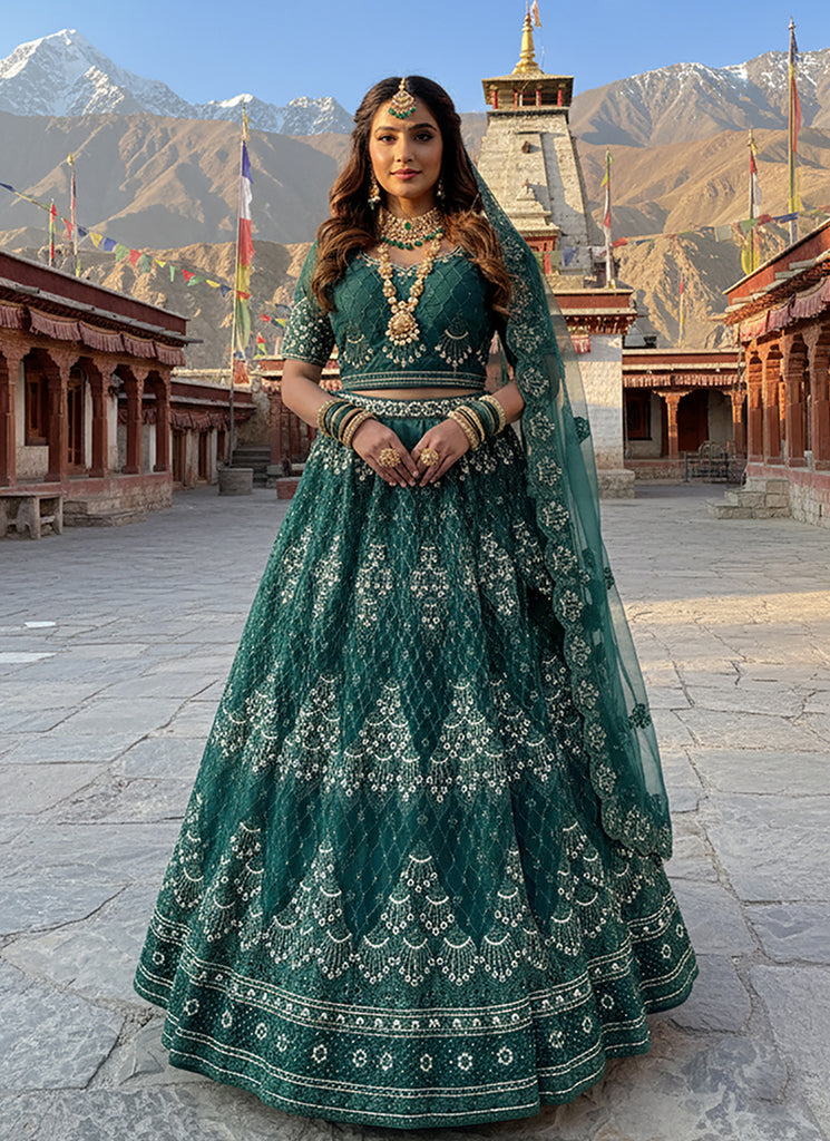 Emerald Green Embroidered Wedding Lehenga Choli