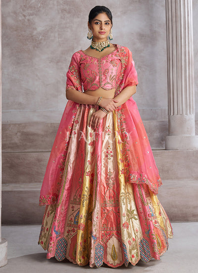 Pink Multicolor Embroidery Bridal Lehenga Choli