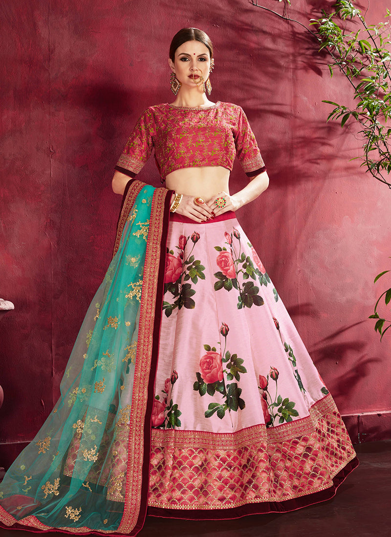 Rose Pink Sequins Embroidery Floral Lehenga Choli