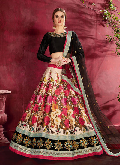 Black Red Sequins Embroidery Floral Lehenga Choli
