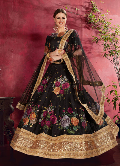 Black Sequins Embroidery Floral Lehenga Choli
