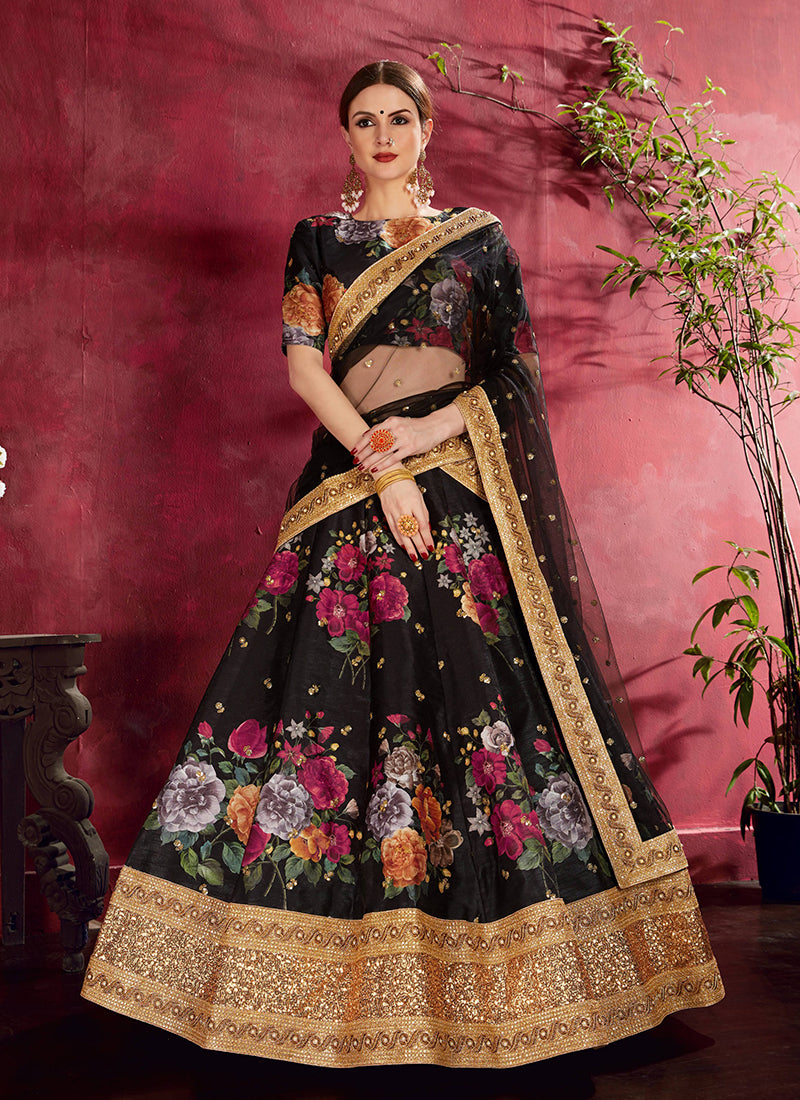 Black Sequins Embroidery Floral Lehenga Choli