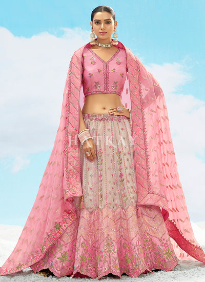 Pink Ombré Embroidered Bridal Lehenga Choli