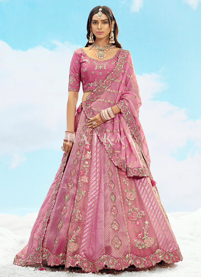 Rich Pink Embroidered Bridal Lehenga Choli